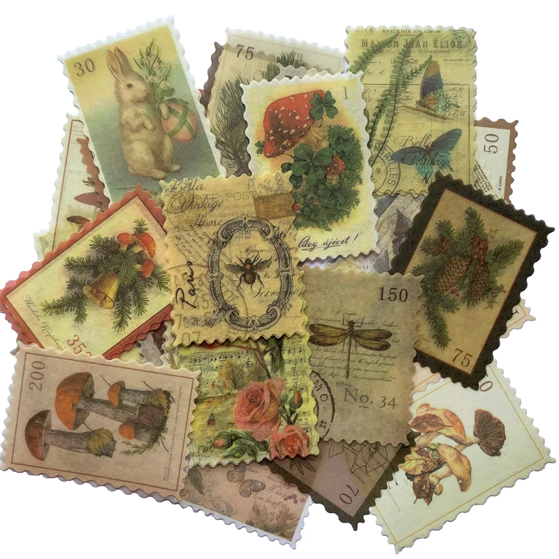 60 sztuk Vintage znaczek pocztowy estetyczne klasyczne piękno Deco papierowa naklejka do scrapbookingu, planowanie materiałów do księgowania