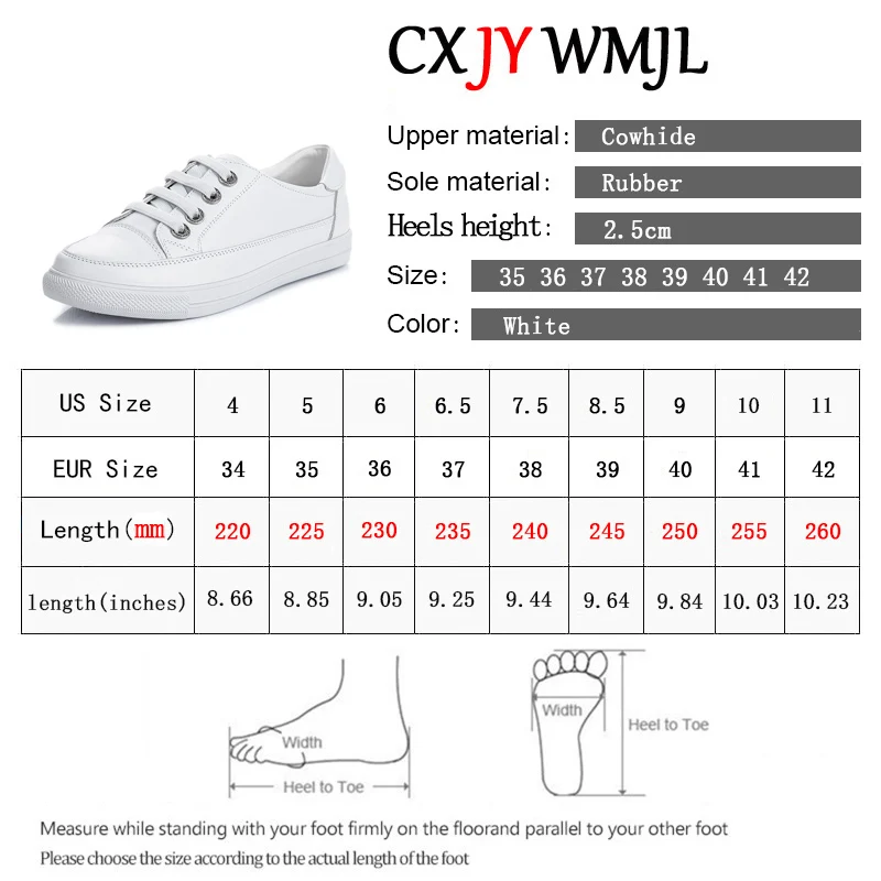 CXJYWMJL Genuine Leather Women Casual Sneakers Plus Size Spring Summer Skate Shoes Ladies Little White Vulcanized Shoes Woman