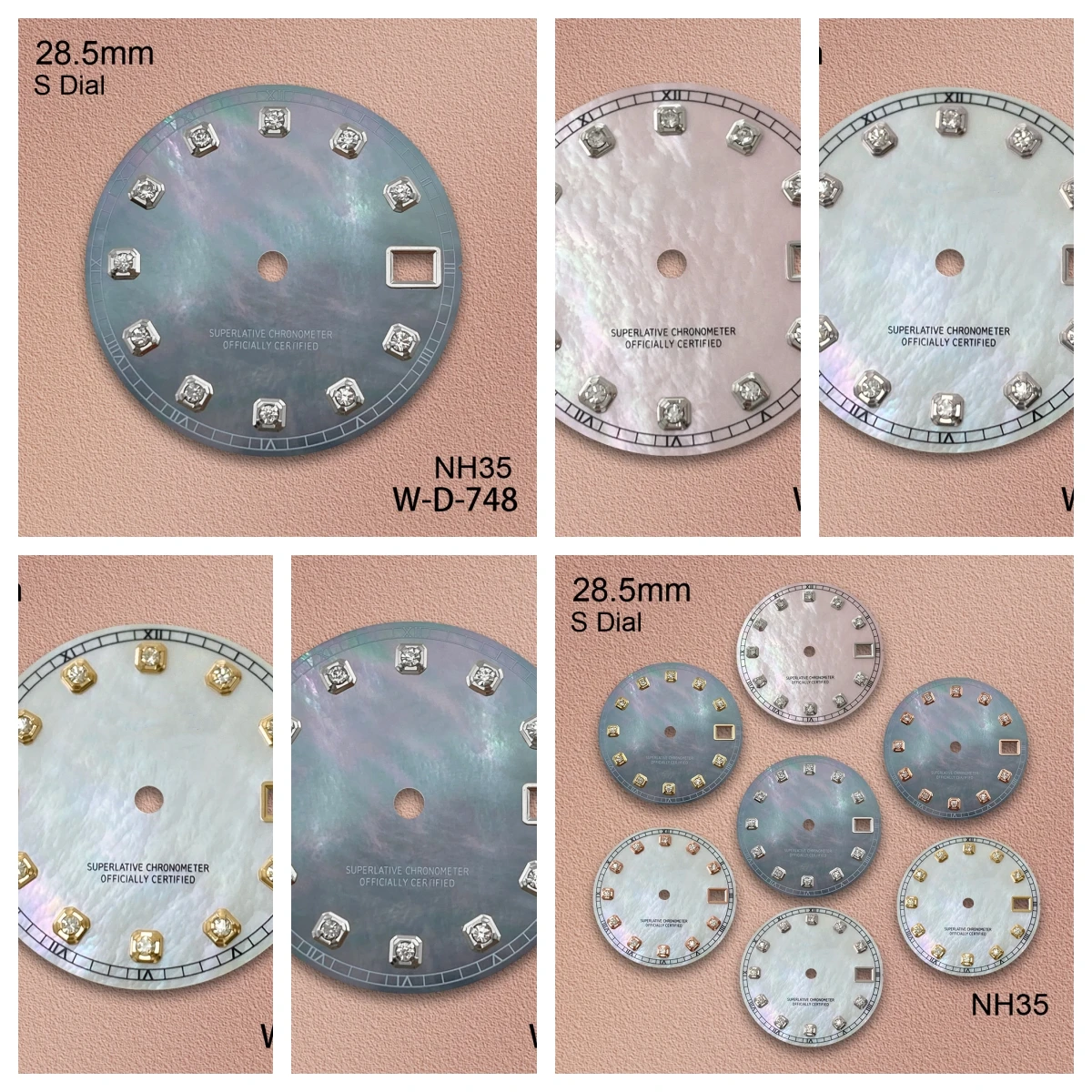 

28.5mm S Logo Fritillaria Diamond Dial Fit NH35/NH36/4R/7S Japanese Movement High-Quality Watch Modification Accessories