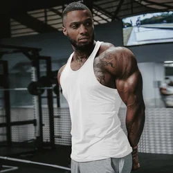 Summer Plain Y Back Running Vest Mens Bodybuilding Stringer Tank Top Gym Clothing Fitness Sleeveless Shirt Cotton Racer Singlets
