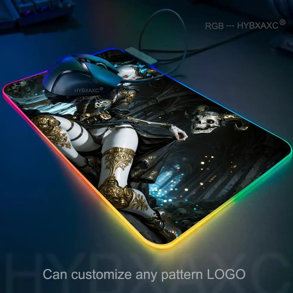HYBXAXC Gothic landscape mechanical girl Mouse Pad RGB Gaming Mouse Pad Desk Mat HD Gamer Large LED Light XXL
