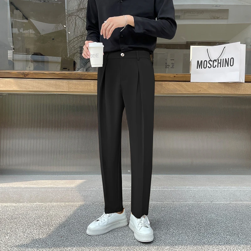 Black Suit Pants Men Slim Fashion Social Mens Dress Pants Korean Loose Casual Straight Pants Mens Office Formal Trousers M-3XL