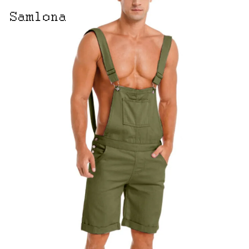 

Men Fashion Leisure Short Bottom 2026 Summer New Classic Strappy Playsuits Plus size Male Casual Beach Shorts Bodysuits Green