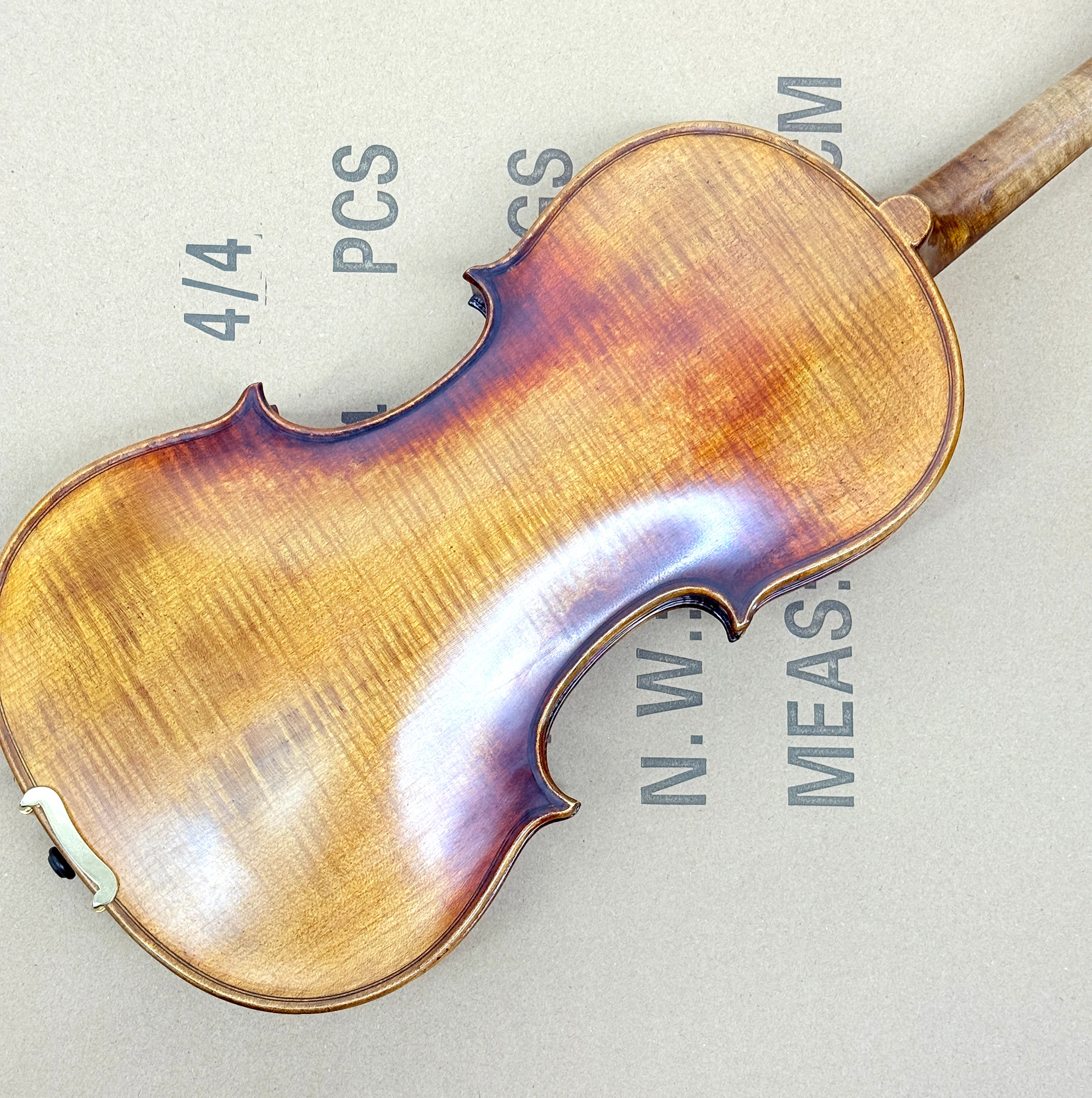 Professional Handmade 4/4 3/4 1/2 1/4 Violin Solid One-Piece Back Flamed Maple Wood Antique Violin with Ebony Fittings Full Set