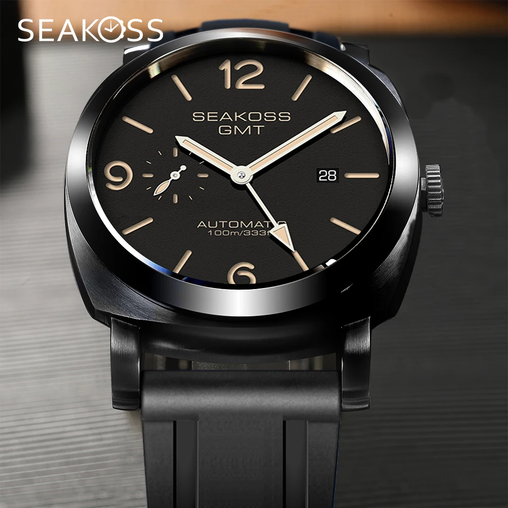 SEAKOSS 100m Diving Men GMT Automatic Mechanical Watches 1963 Clock 2557 Seagull Movement Super Luminous Sapphire Wristwatches