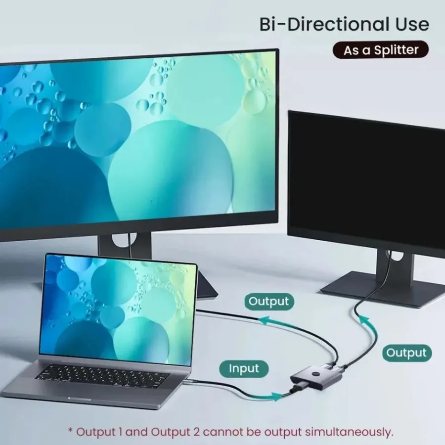 2025 8K ثنائي الاتجاه متوافق مع HDMI 2.1 مقسم 2 في 1 خارج Ultra HD 4K @ 120 هرتز 8K @ 60 هرتز 48 جيجابت في الثانية محور ألومنيوم لـ PS5 Xbox