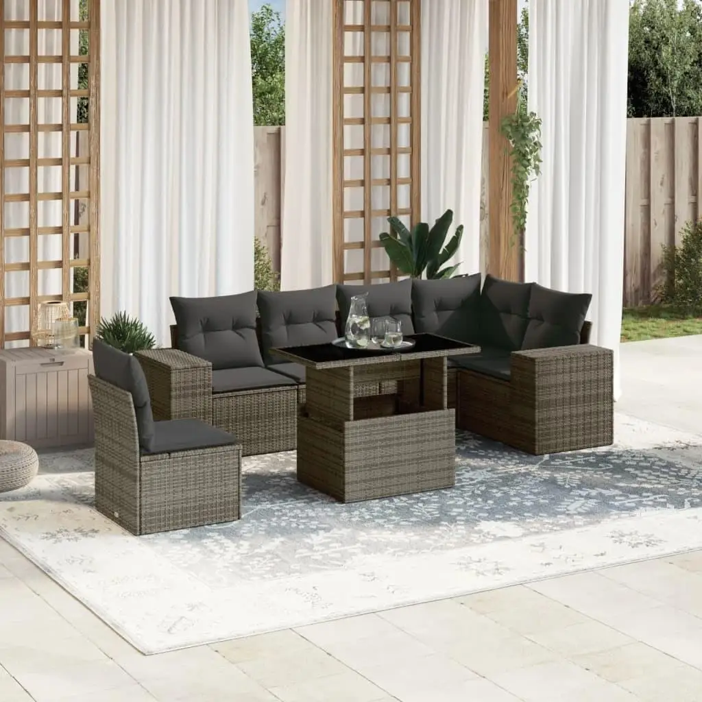 

Gray Rattan Garden Sofa Set with Steel Frame and Glass Table Stylish Outdoor Furniture for Patio Balcony
