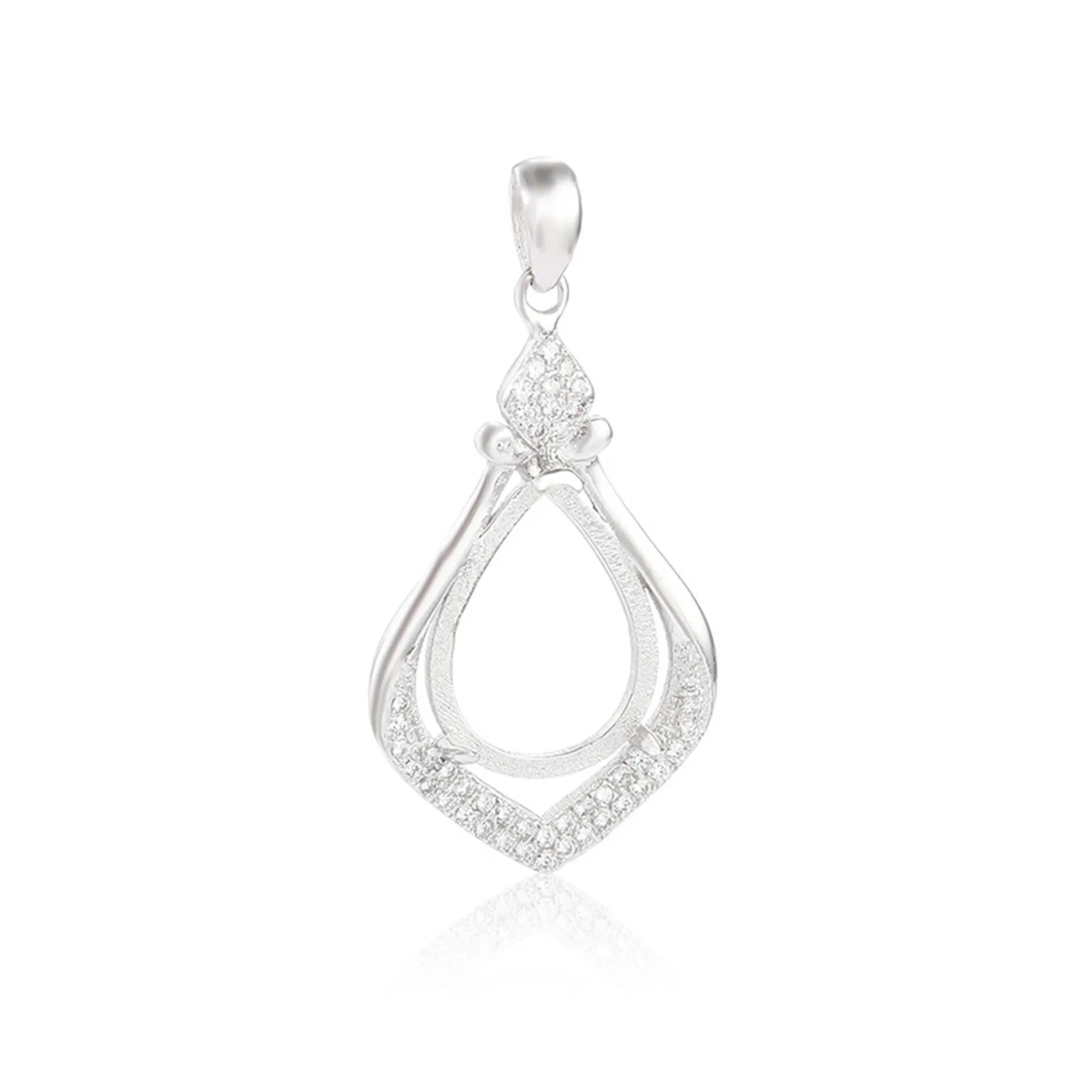 Pendant Base for 12x15mm Teardrop Cabochons 925 Silver Zircon Pendant Blank Pear Shape Pendant Setting