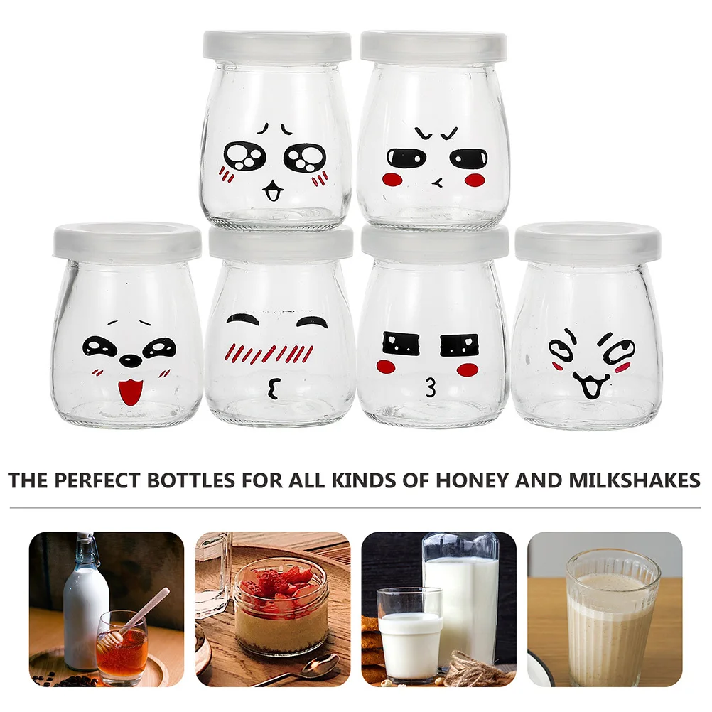 

8Pcs Assorted Color Cartoon Glass Yogurt Bottles Reusable Pudding Jars Ideal for Homemade Jelly Snacks Desserts