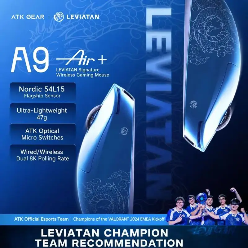 Atk Dragonfly A9 Air Ultimate+ Leviathan Co-Branded Wireless Gaming Mouse Paw3955master 47g Lightweight 8k Polling Rate Mouse