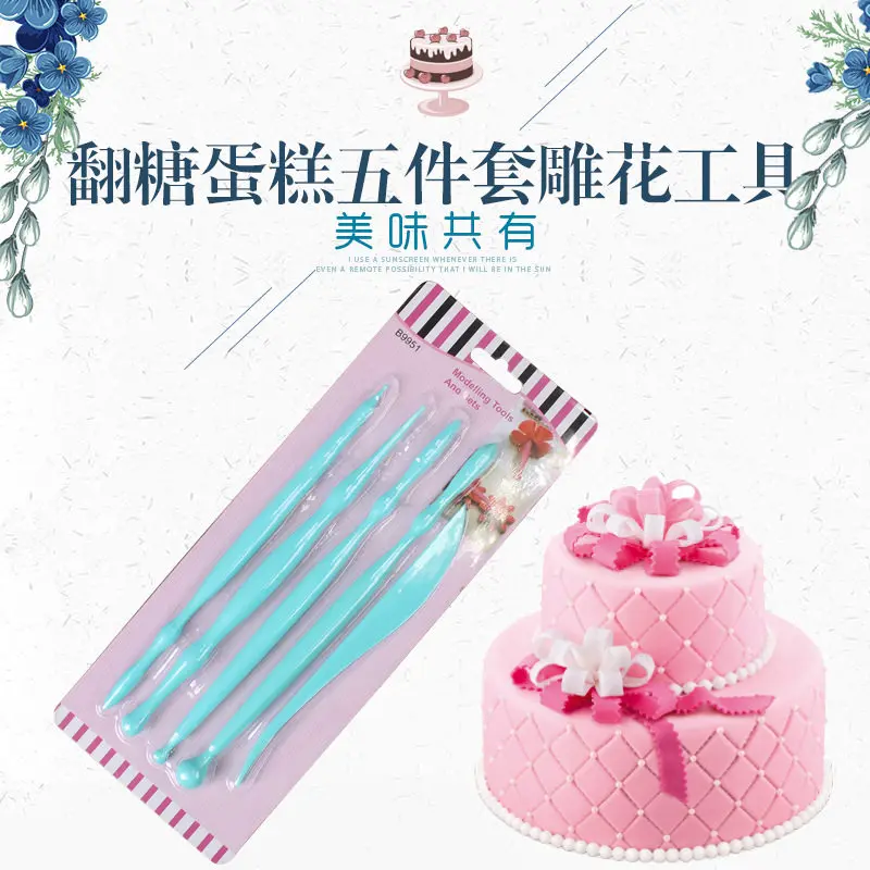 Fondant-Kuchen Zuckerblumen-Modellierwerkzeug DIY Ton-Modelliermasse 5-teiliges Set Gravurstift Messer Formgebungssatz – Detail 2