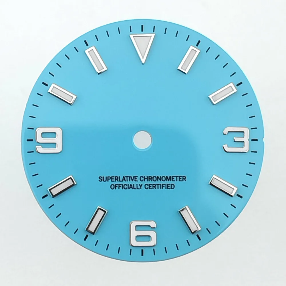 28,5 mm Zifferblatt, passend für NH35/8215/2824 Uhrwerk, BGW9, blau leuchtend, grün, rosa, hellblau, Uhrenzifferblätter, Uhrenteile, individuelles LOGO, Name – Detail 13