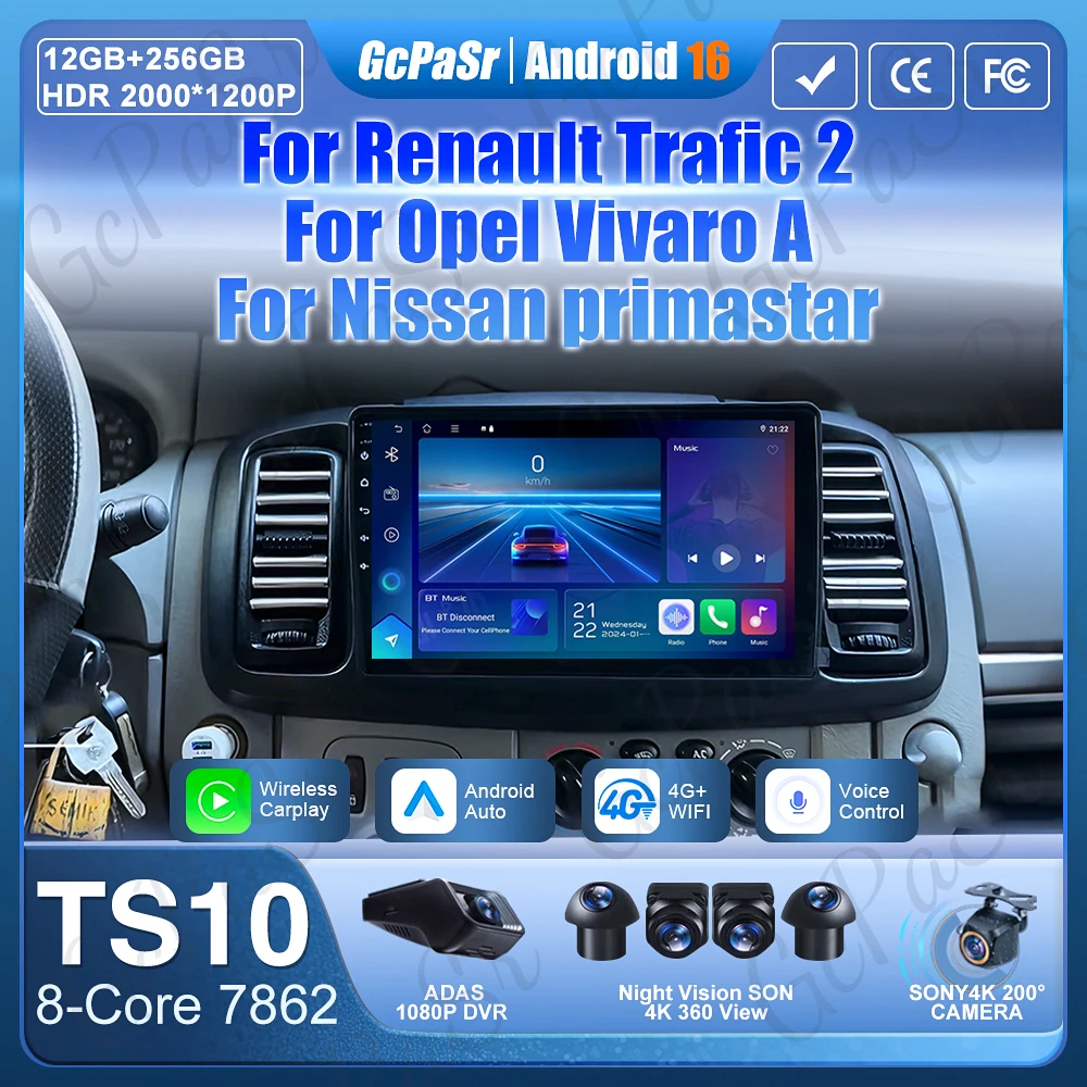 Car Radio For Renault Trafic 2 For Opel Vivaro A For Nissan Primastar 2001 - 2014 Navigation GPS Carplay Android Auto 4G No 2din