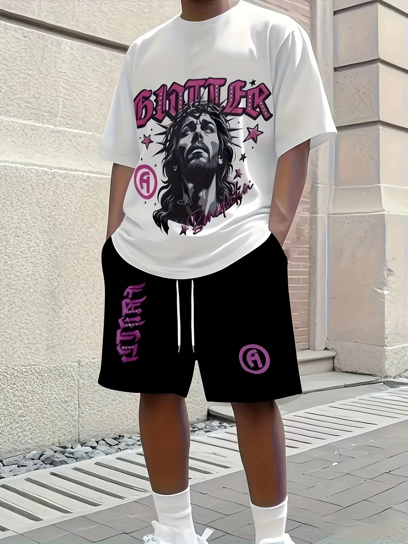 

2026 Summer New Men's Short-Sleeved Set with 3D Letter Pattern Print for Street Casual Fashion Comfortable and Soft