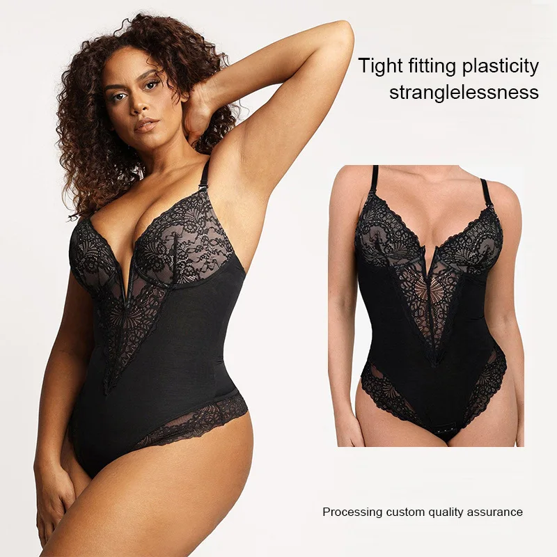 

Ladies Breathable Lace Bodysuit Shapewear Large Size Butt Lifting Sexy One-Piece Form-Fitting Underwear Nylon Polyester Fabric