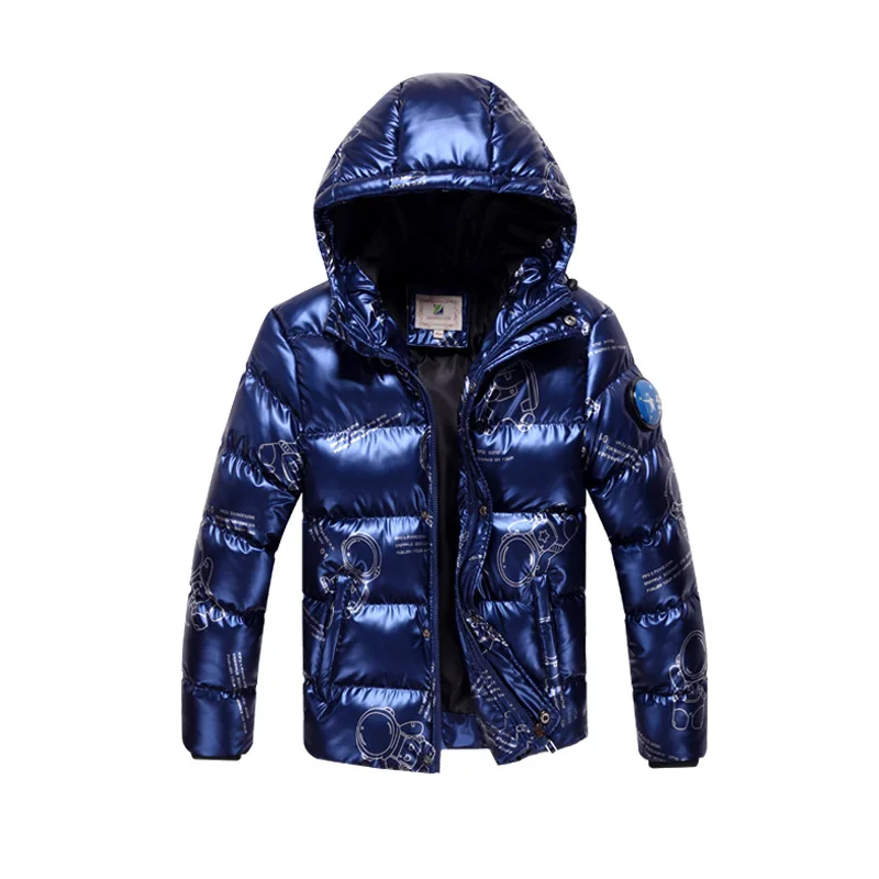 Boys Winter Coat Parkas 2023 New Fashion Hooded Thicken Warm Letters Print Waterproof Cotton-padded Jacket Teenagers Outerwear