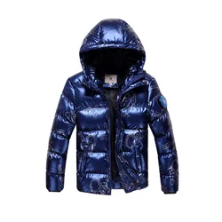 Boys Winter Coat Parkas 2023 New Fashion Hooded Thicken Warm Letters Print Waterproof Cotton-padded Jacket Teenagers Outerwear