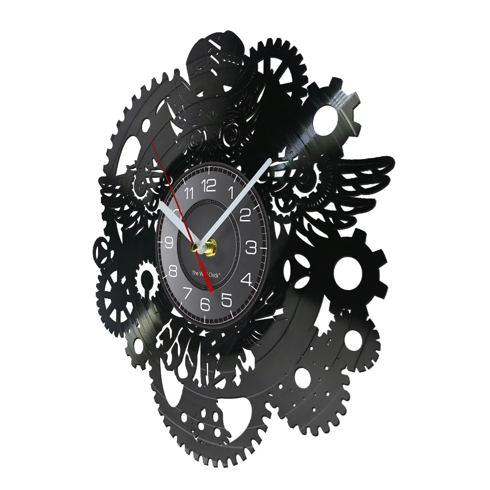 Steampunk Owl Wall Art Wall Clock Vintage Vinyl Record Clock Home Decor Gear Cog Night Owl Steampunk Personalized Wall Watch