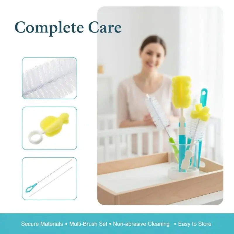 Bottle Cleaning Scrub Brush 360° No Dead Corner Nipple Cleaner Non Scratch for Baby Feeding Bottle Sippy Cup