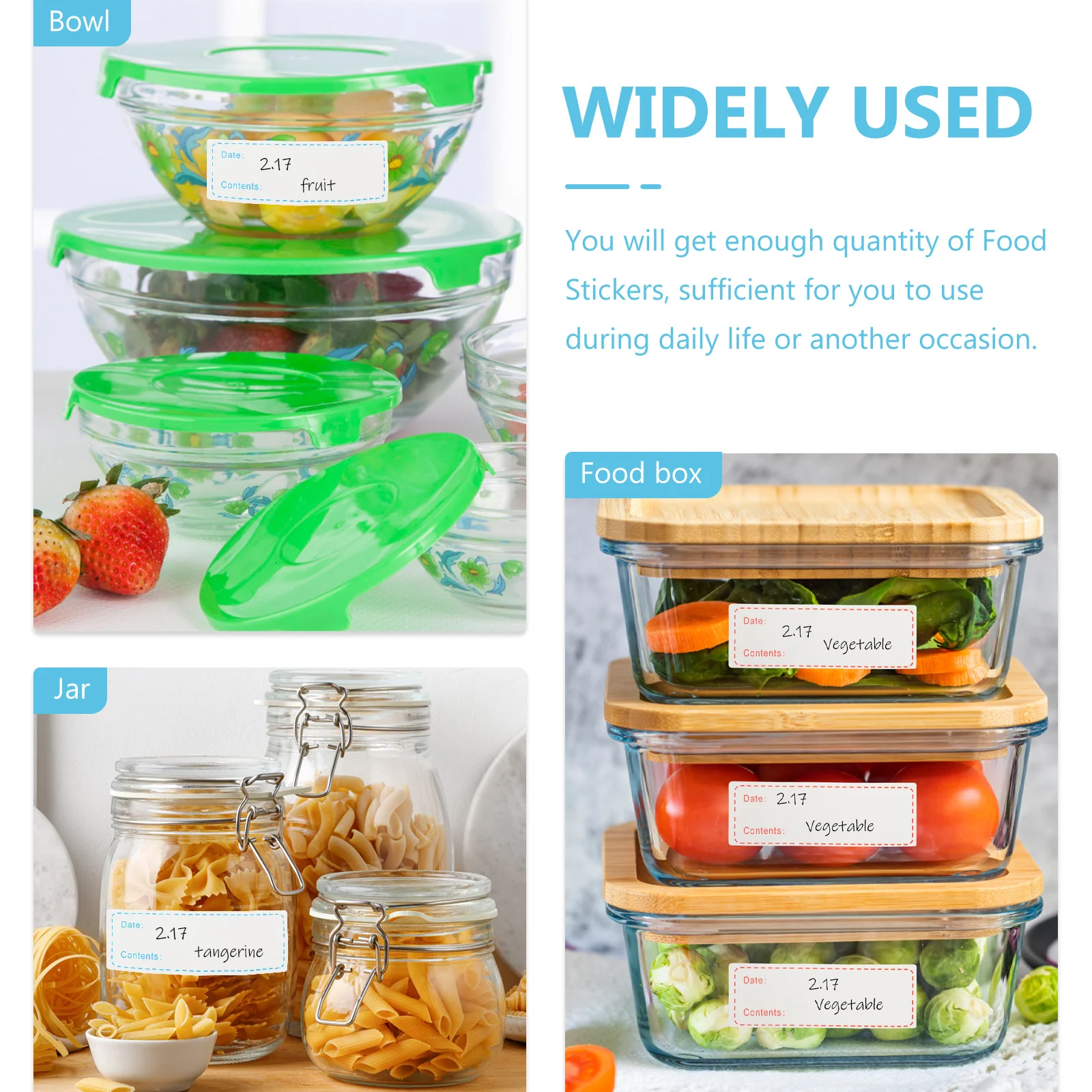 3 Rolls Kitchen Food Labels Waterproof Date Content Stickers for Food Containers Storage Bottle Label Organizer Home Use