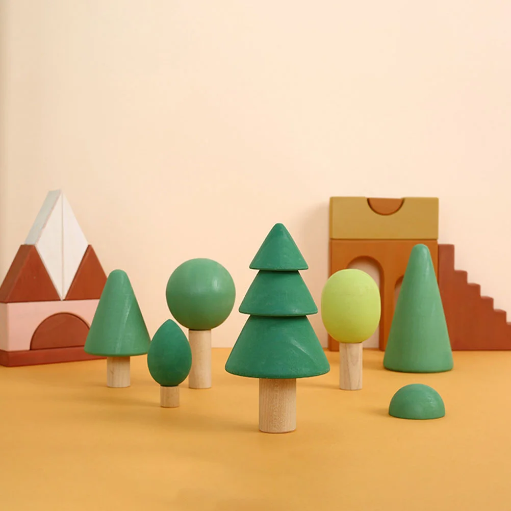 Forest Building Blocks ของเล่นเด็กเด็กปริศนาไม้ปริศนาซ้อนเกม Miniature