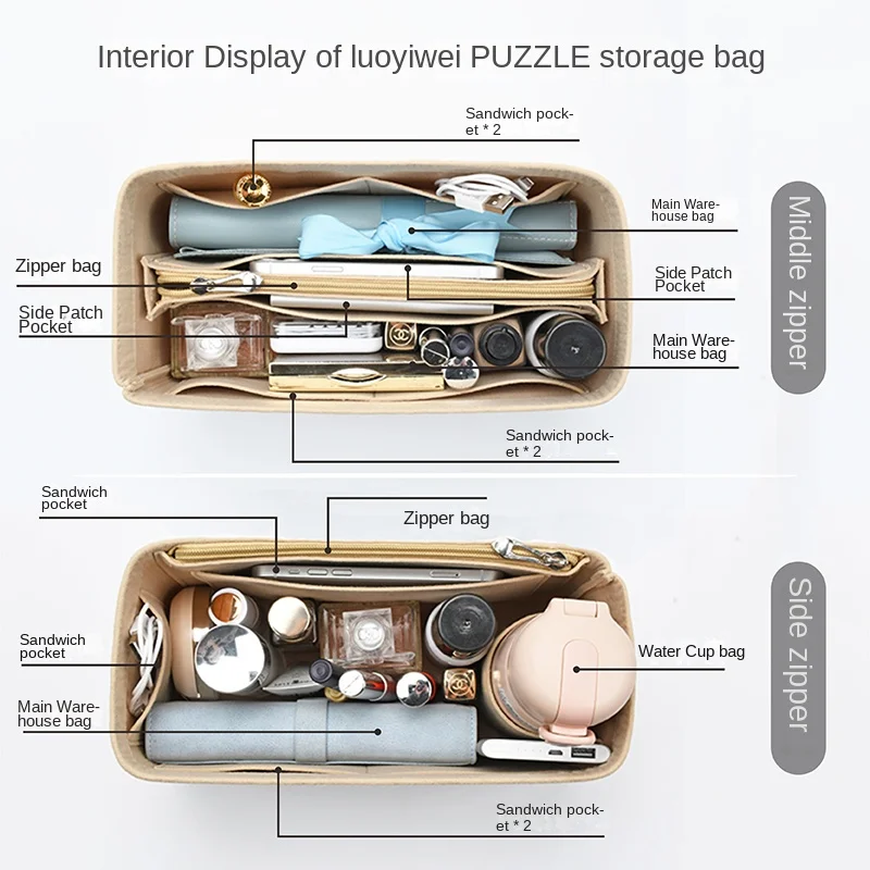 For Loewe Puzzle Felt Cloth Insert Bag Organizer Makeup Handbag Organizer Travel Inner Portable Cosmetic Bags