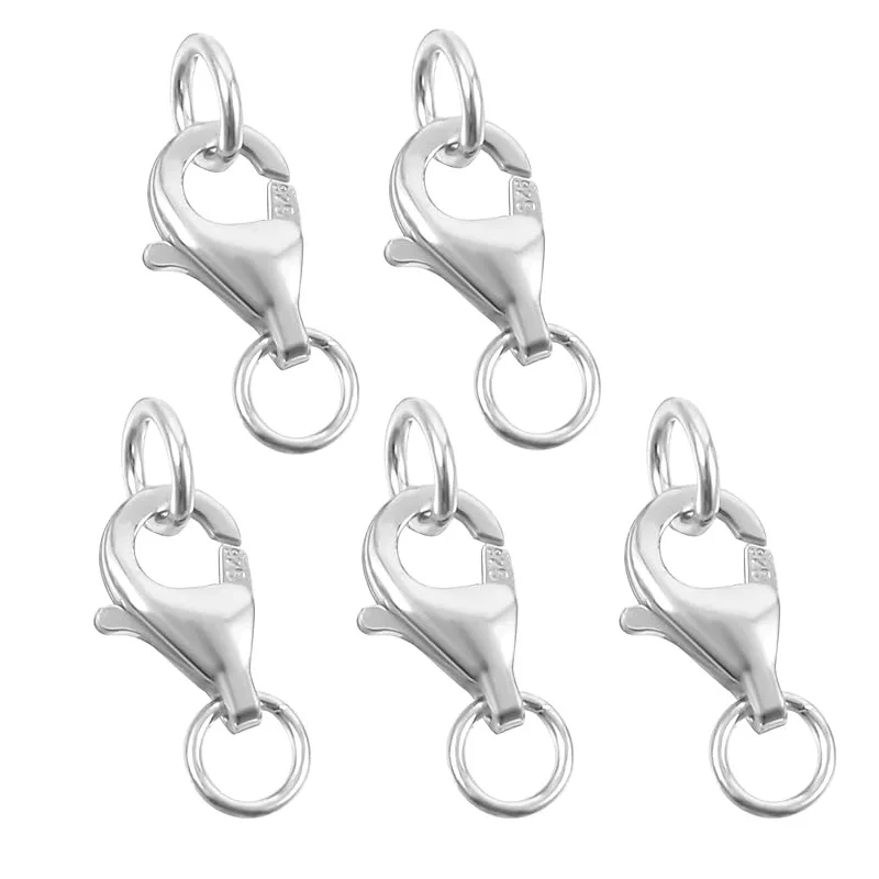 2 uds. Cierre de langosta de Plata de Ley 925 con anillos de salto cerrados, cierres para collar, cierre de garra de langosta para fabricación de joyería DIY