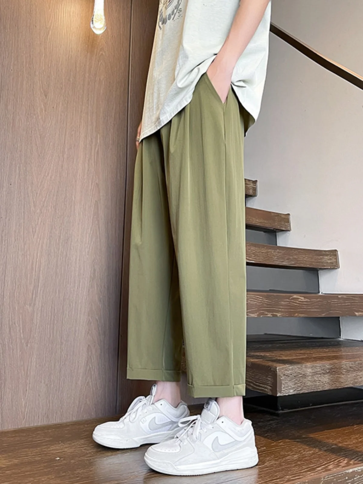 

Ice Silk Qui Dry Loose Straight Leg Pants Men's Summer plus Size Extended Casual Small Western Pants Breathable Thin Model