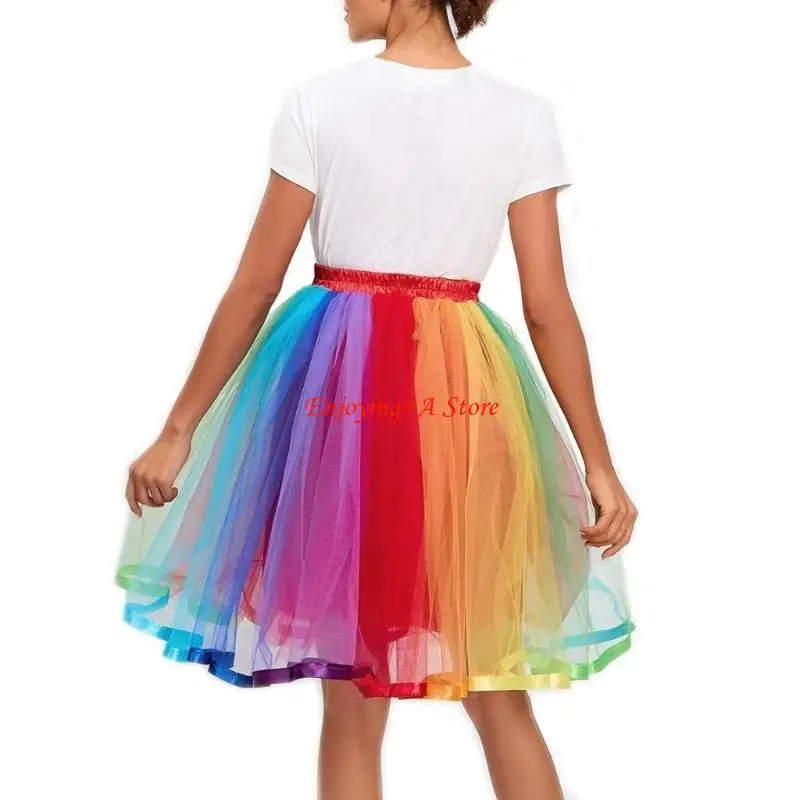 PXPB レディース カラフル プリンセス スカート レインボー チュール スカート レイヤード チュール チュチュ スカート
