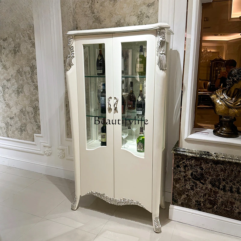 French wine cabinet, European court living room solid wood carving flower high partition cabinet