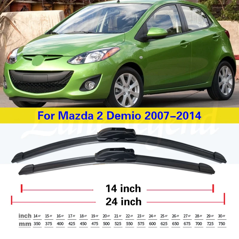 For Mazda 2 Demio 2007 2008 2009 2010 2011 2012 2013 2014 Front Wiper Blades Brushes Cutter Accessories U J Hook 24\