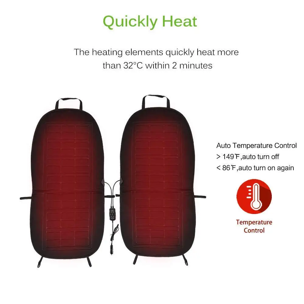 

2pcs Heating Seat Pad 30-65°C Adjustable Fast Warm Car Seat Cushion Anti-Slip Soft Fabric For Home Office Chair Use
