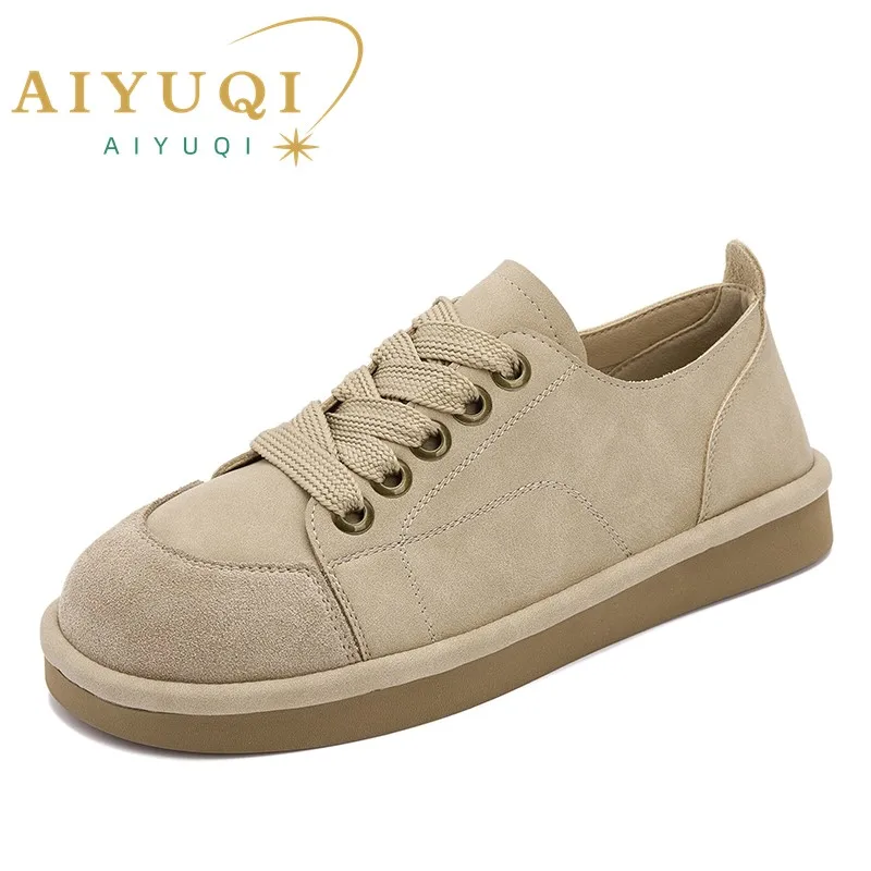 

AIYUQI Sneaker Shoes Female Genuine Leather 2025 New Spring Flat Women Casual Shoes Retro Lace-up Ladies Shoes