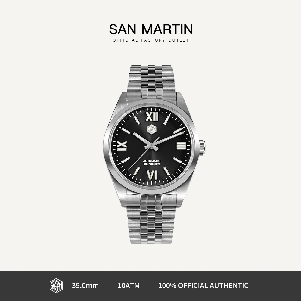

San Martin 39mm Men Dress Automatic Mechanical Watch Steel YN55 Roman Numeral Sunray Dial Business Watches Sapphire 10Bar SN0050