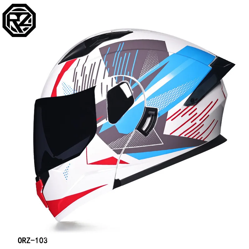 Orz Nieuwe Integraalhelm Helm Motorhelm Opklapbaar Heren en Dames Motocross Racing Vier Seizoenen Dubbele Lens