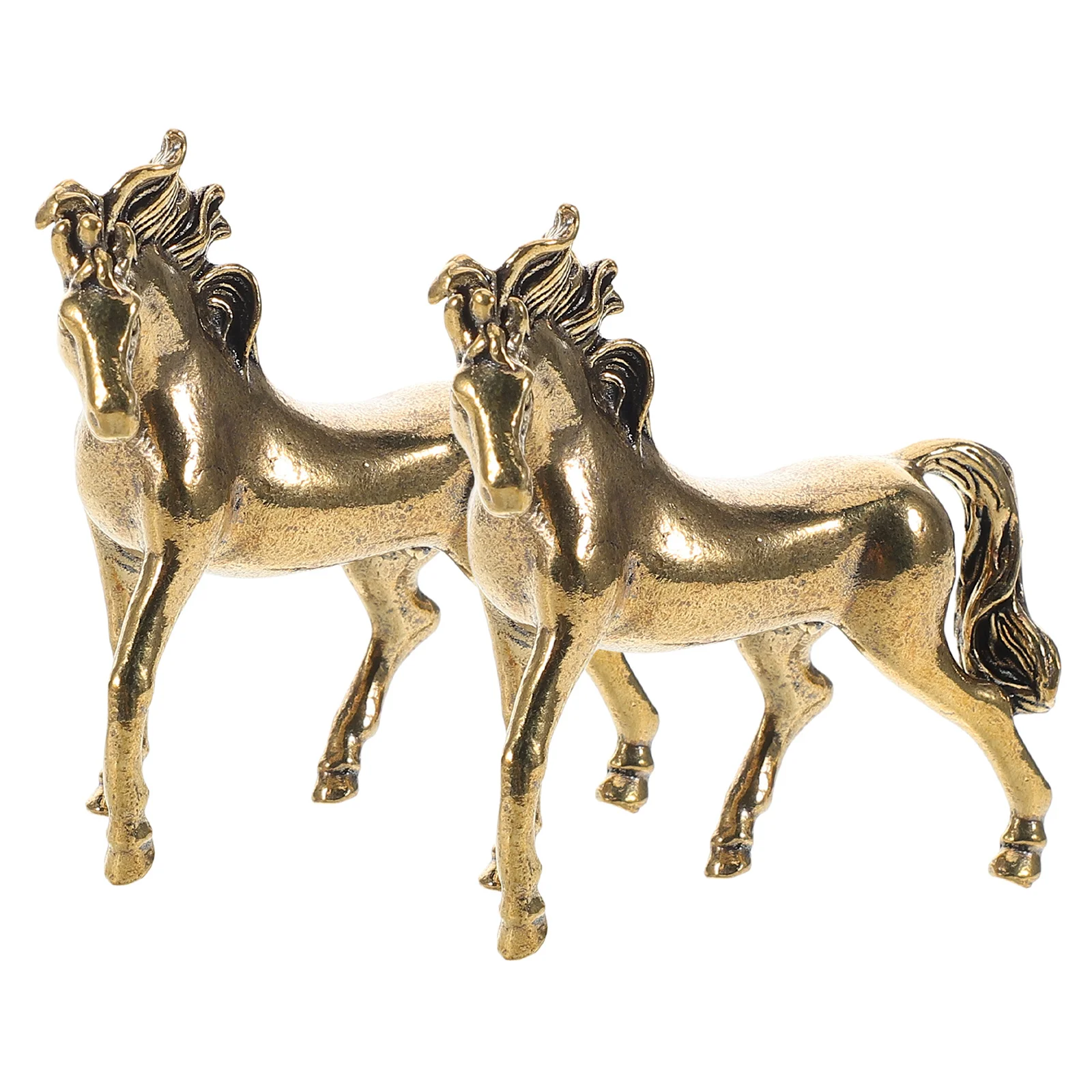 

2Pcs Copper Horse Sculpture Brass Art Statue for Desk Decor Feng Shui Lucky Charm Office Home Decoration Stable Standing Design