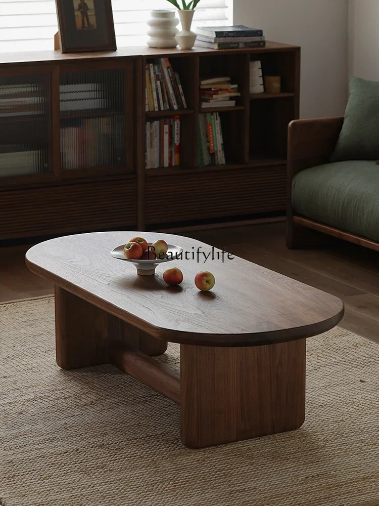 

05 FG17Black Walnut Living Room Retro Coffee Table Nordic Simple Semicircle Rectangular Tea Table Small Apartment