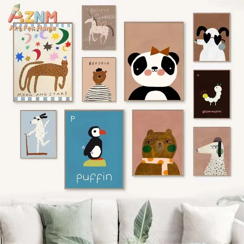 1PC Funny Cute Animal Rabbit horse panda Posters Motivational Quotes Prints Canvas Printing Wall Art Picture for Room Decor