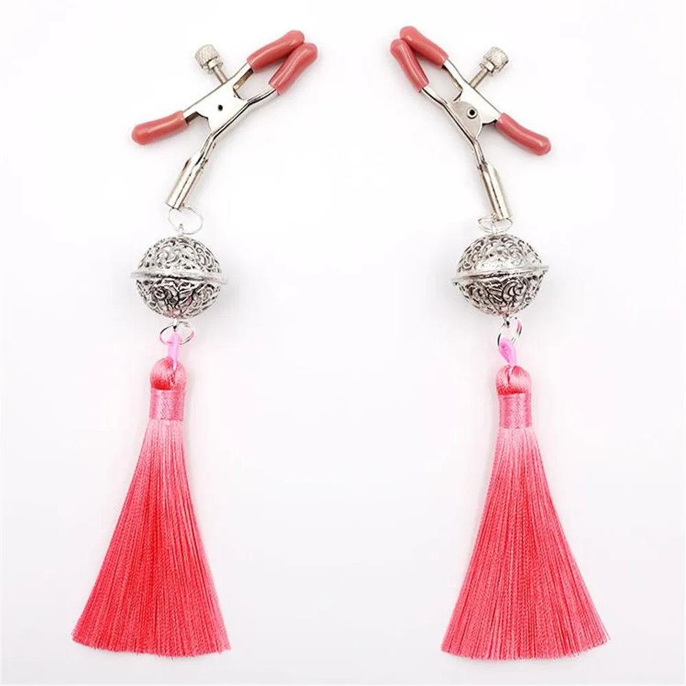 1 Pair Metal Bells Nipple Clamps With Tassel SM Nipple Ring Flirting Teasing Slave Bdsm Girl Exotic Access Breast Enlargement 4