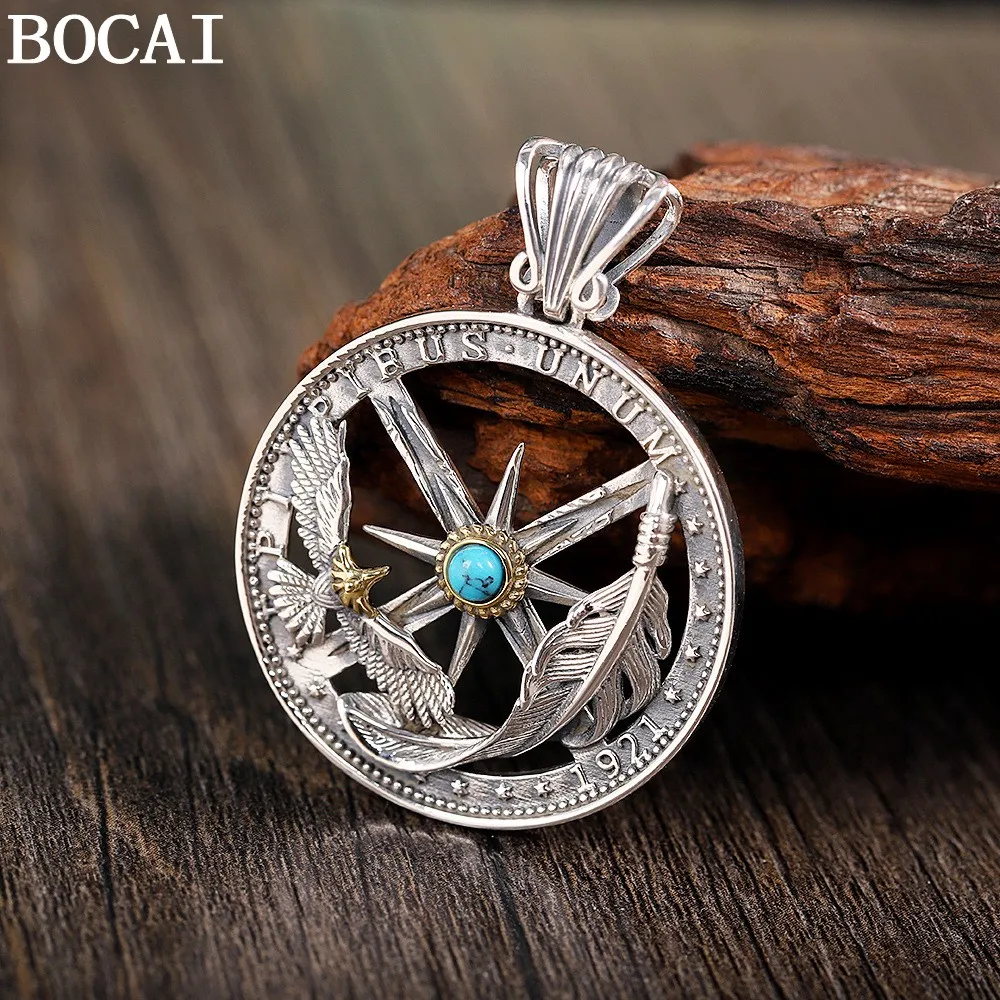 BOCAI New S925 Sterling Silver Vintage Fashion Feather Pendant Selected Gifts For Men And Women