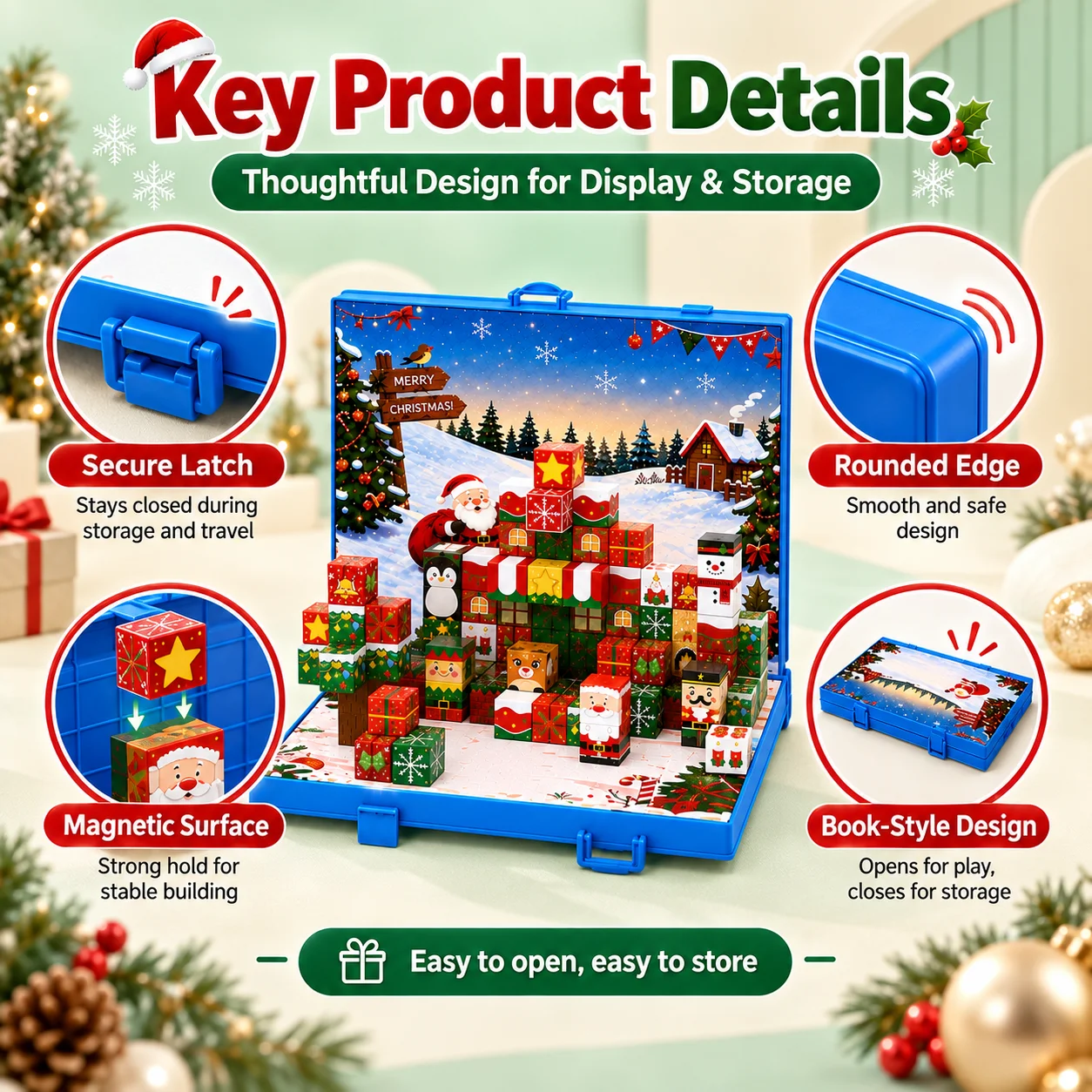Double-Sided Magnetic Storage Multifunction Box for Magnetic Building Blocks Christmas Gift - Attachment Organization Box