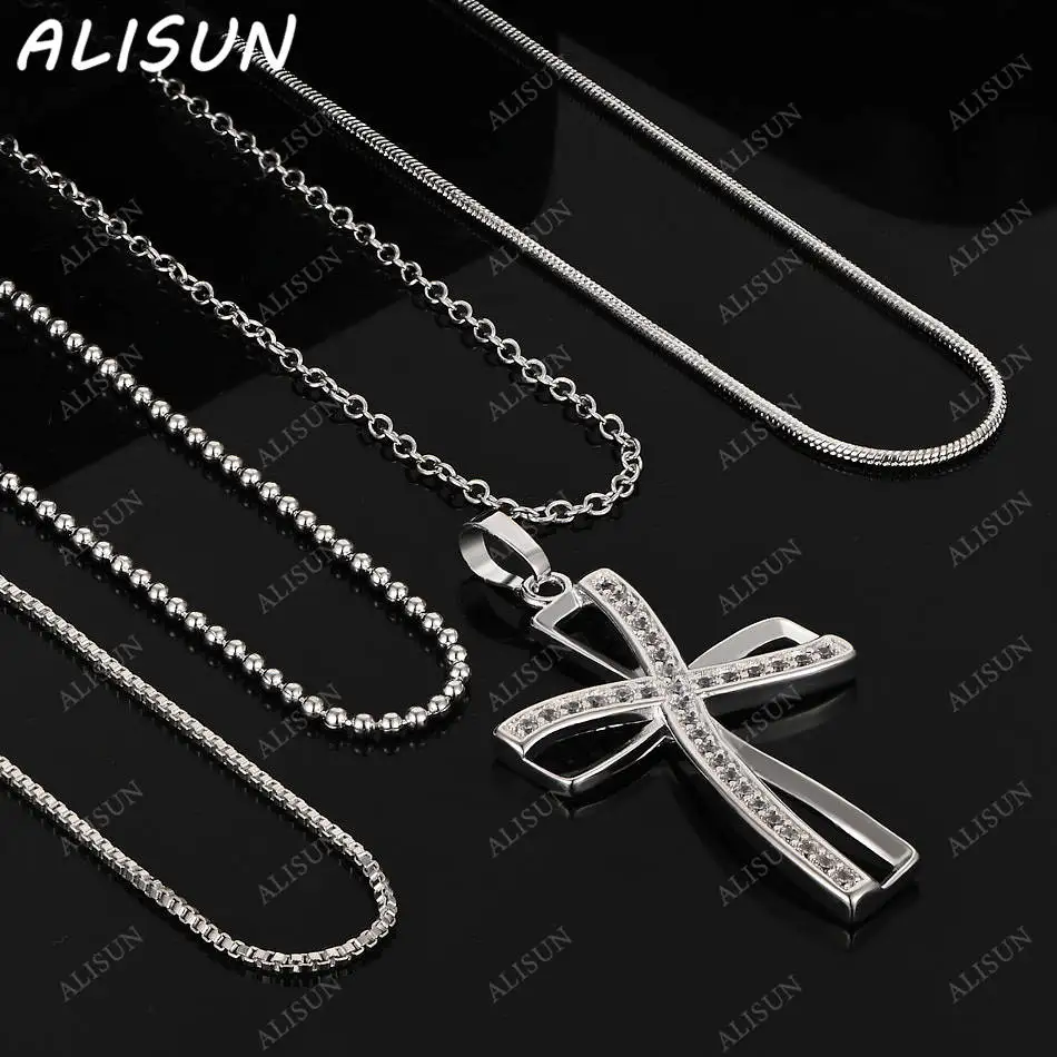 

ALISUN 40-75cm 925 Sterling Silver Zircons Cross Pendant Necklace For Women Men Anniversary Gift Wild Fashion Romantic Jewelry