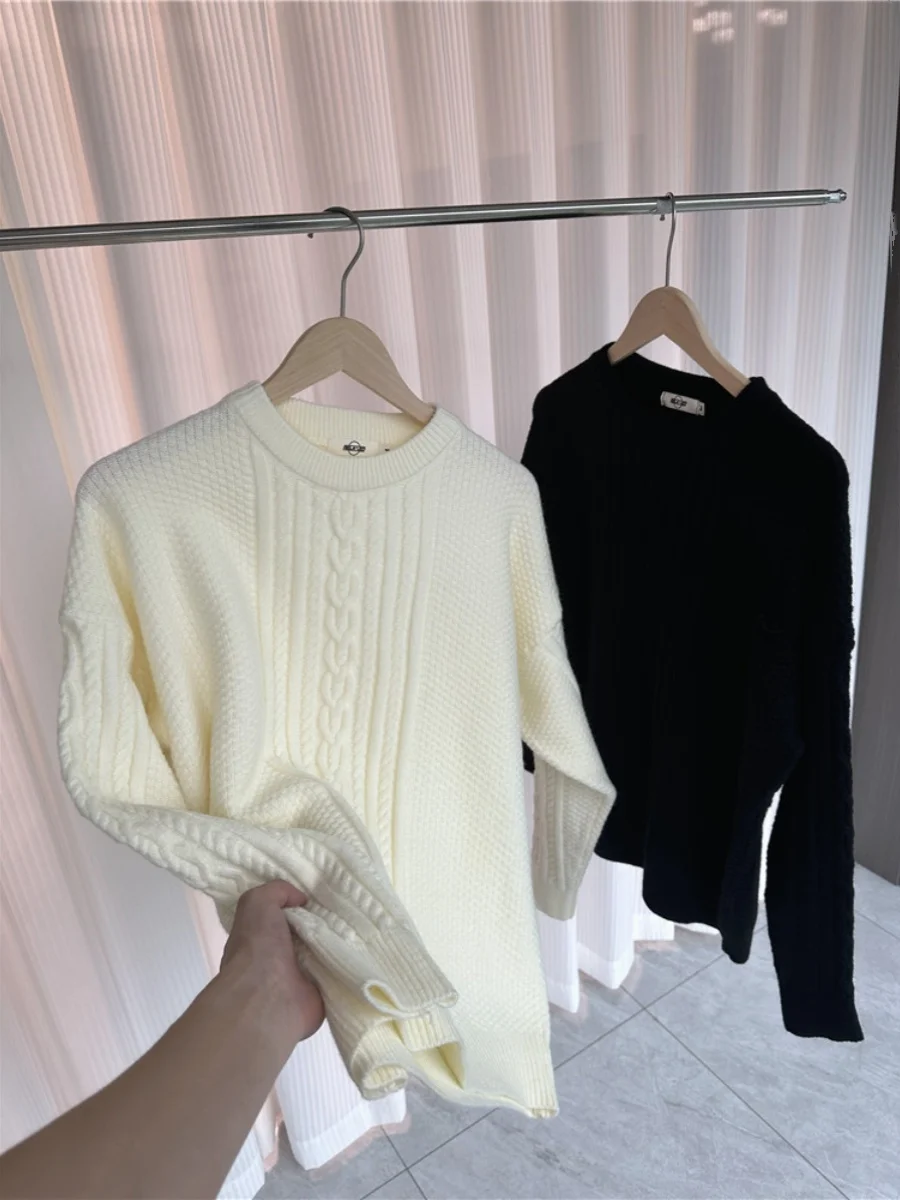 

Мужской повседневный вязаный свитер с круглым вырезом, шерстяной пуловер с длинным рукавом, осенне-зимняя базовая одежда, высококачественный свитер с узором «косы»