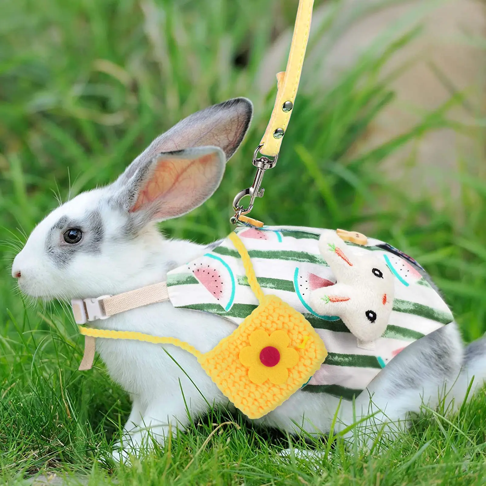 

2Sets Rabbit Clothes Set Gentleman Style Pet Costume Set Bunny Leash Breathable Wear-Resistant Outdoor Walking Pet Suit