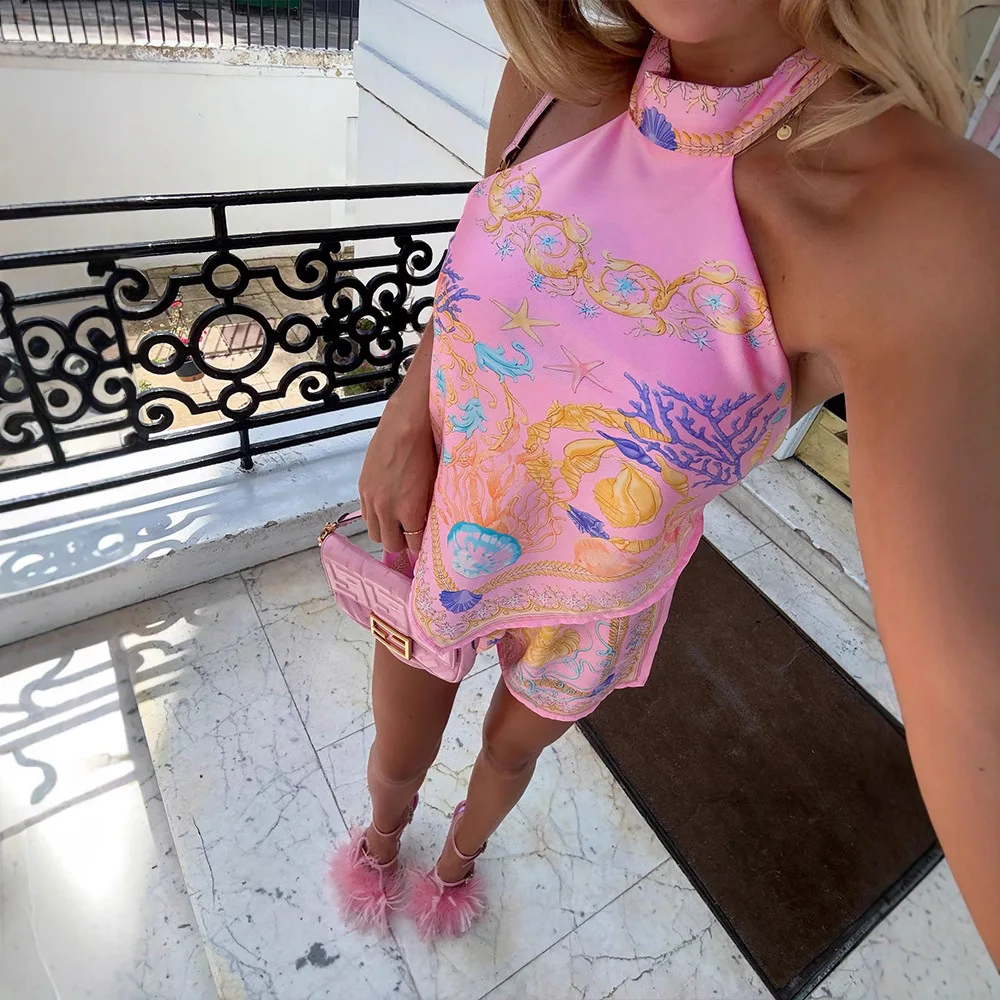 

Новинка 2025 года, сексуальный топ и брюки с принтом, комплект из двух предметов, повседневная универсальная женская спортивная одежда Faion, летняя коллекция