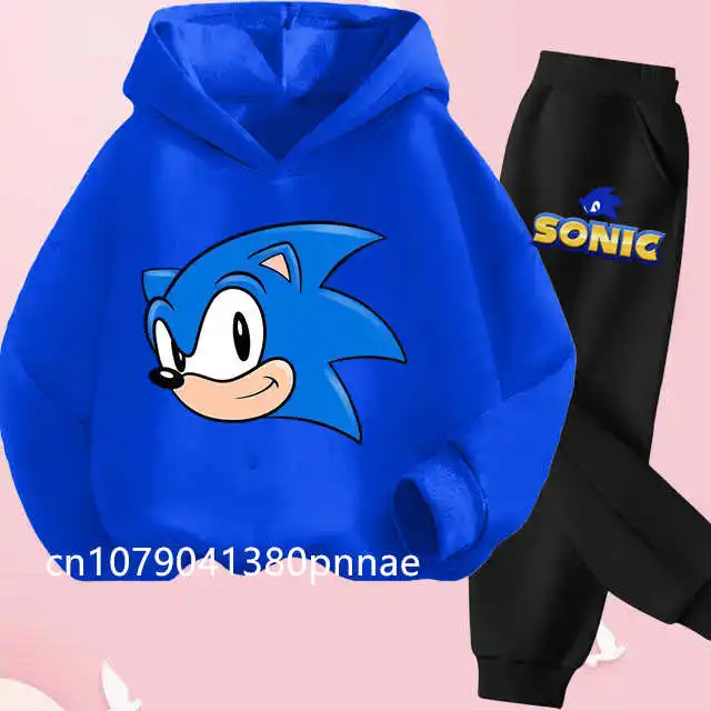 

Hot Children's Spring and Autumn Sonic Net Red Print 2 Hoodie + Pants Set 3-14 Years Old Boys and Girls Set Children's Clothing