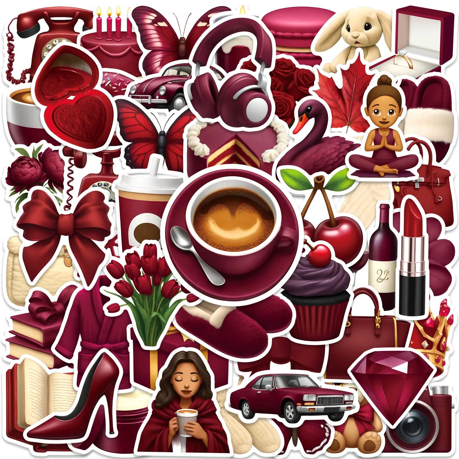 50 قطعة INS نمط الرجعية الأحمر الكرتون ملصقات فتاة الأشياء الكتابة على الجدران الديكور DIY بها بنفسك دفتر حقيبة الثلاجة الهاتف الشارات لعبة