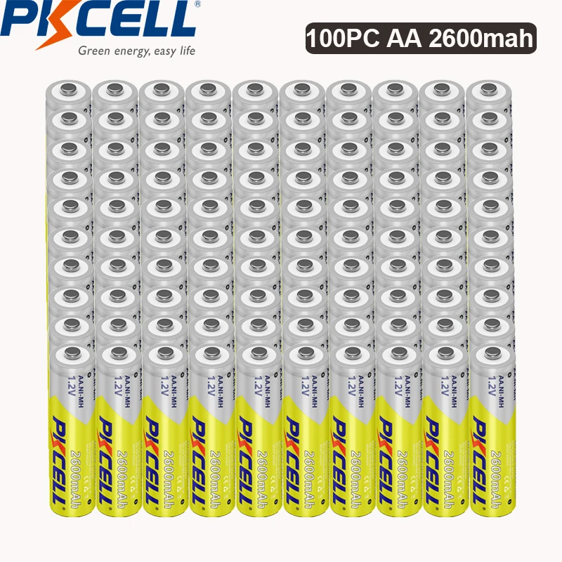 

100PC PKCELL 2600mAh 1.2V Ni-MH AA Battery Rechargeable Batteries 2A HR6 for game,flashlight,remote control,toy,MP3/MP4 player,