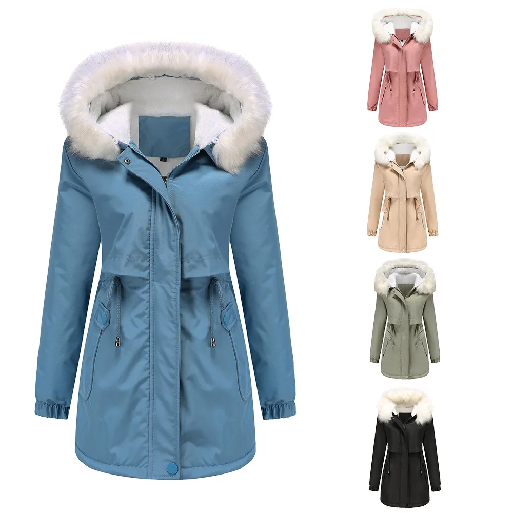 YJKDYK 2024 Women\'s Winter Jacket Female Velvet Hooded Cotton Jacket With Fur Collar Parka Women\'s Thicken Warm Padded Jacket