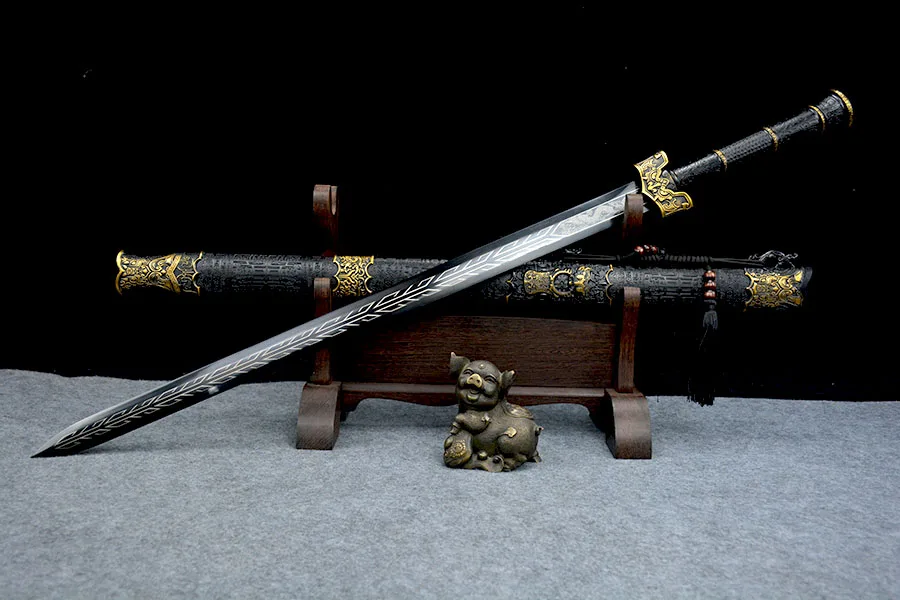 104.5 سنتيمتر التنين الأسود نمط السيف حافة قطع القرون الوسطى كاتانا كامل تانغ معركة إعداد دمشق الصلب النينجا الكونغ فو مارشل Ar #3